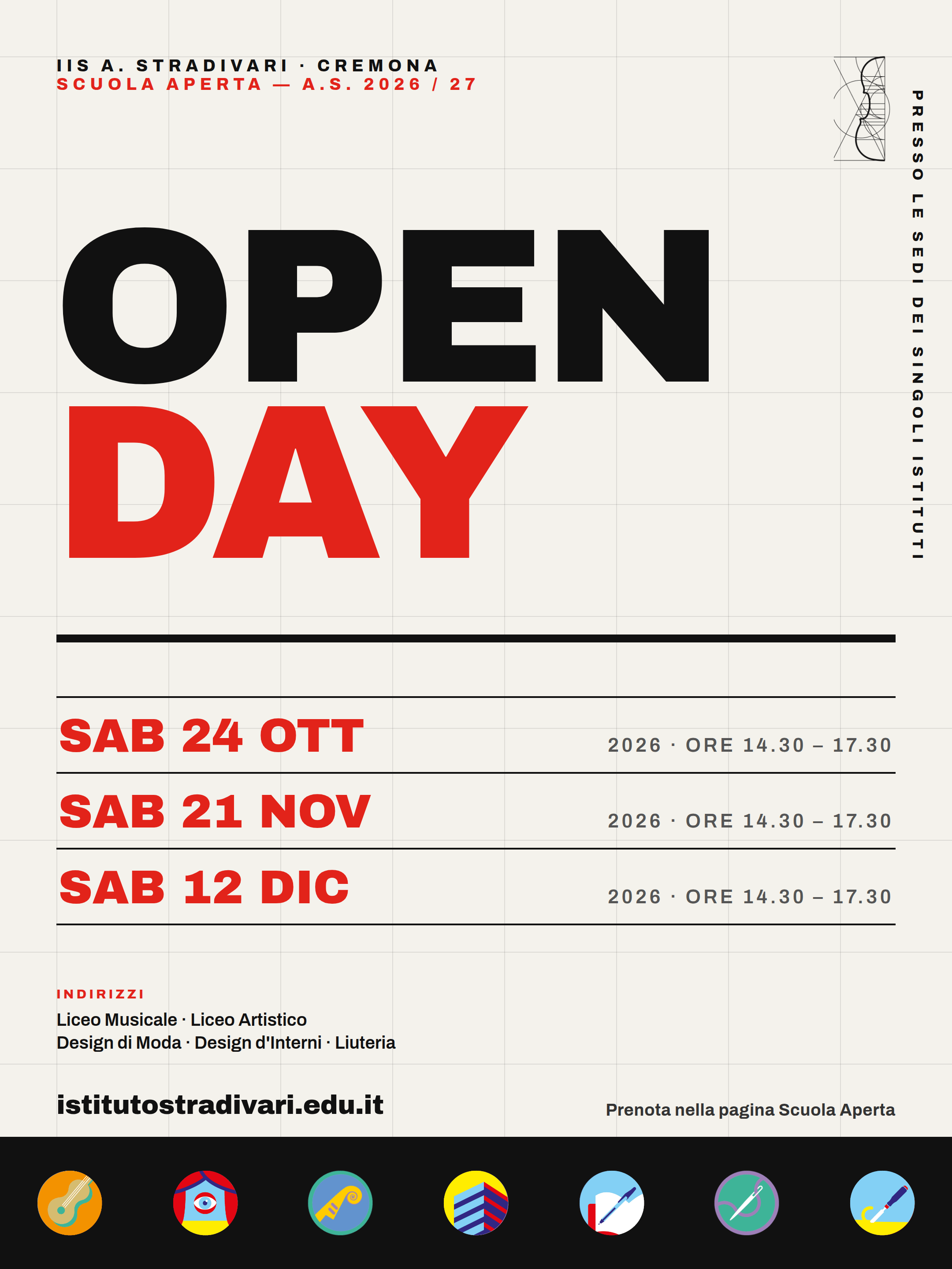Manifesto Open Day 2026, grafica Swiss