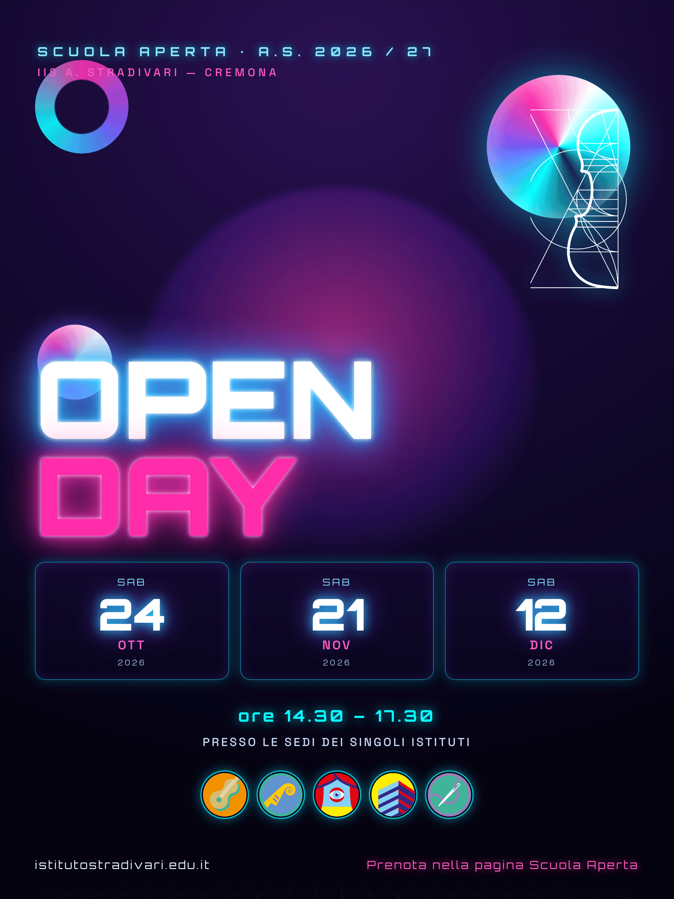 Manifesto Open Day 2026, grafica Cyberpunk